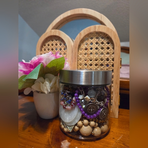 Mystery Mix Jewelry #32 Medium Glass Jar | All Wearable | 30+ pieces - Picture 2 of 4